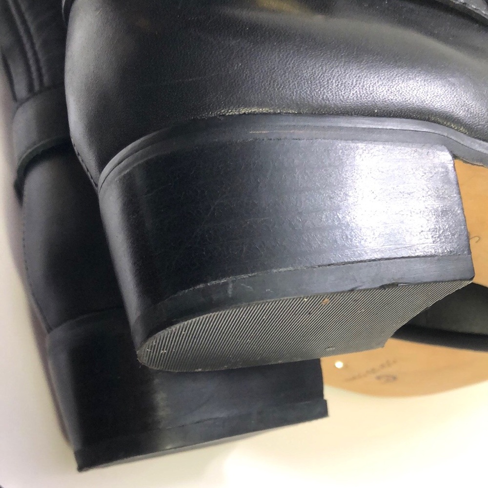Corso Como Black Almond Toe Side Zip Back Gore Block Heel Leather Boots size 6.5 - Picture 15 of 17